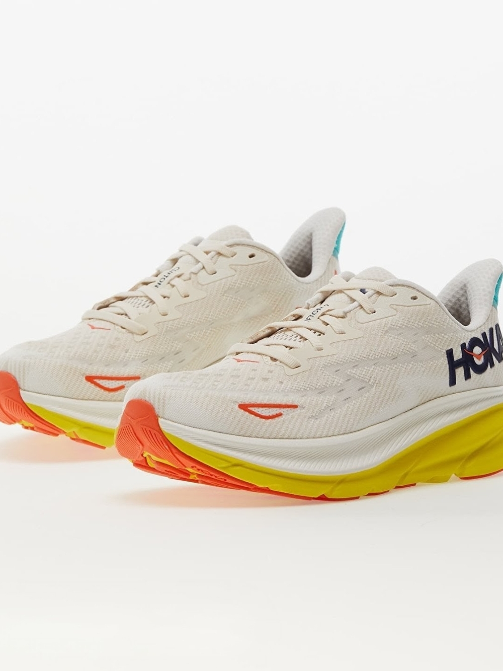 Hoka Women's Cream Neon Yellow Orange Running Shoes